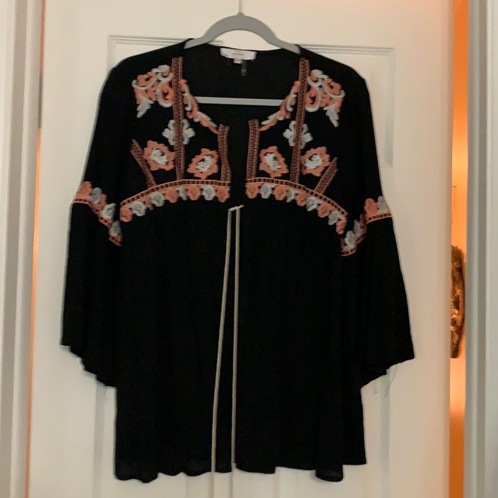 Black embroidered open front top. Never worn